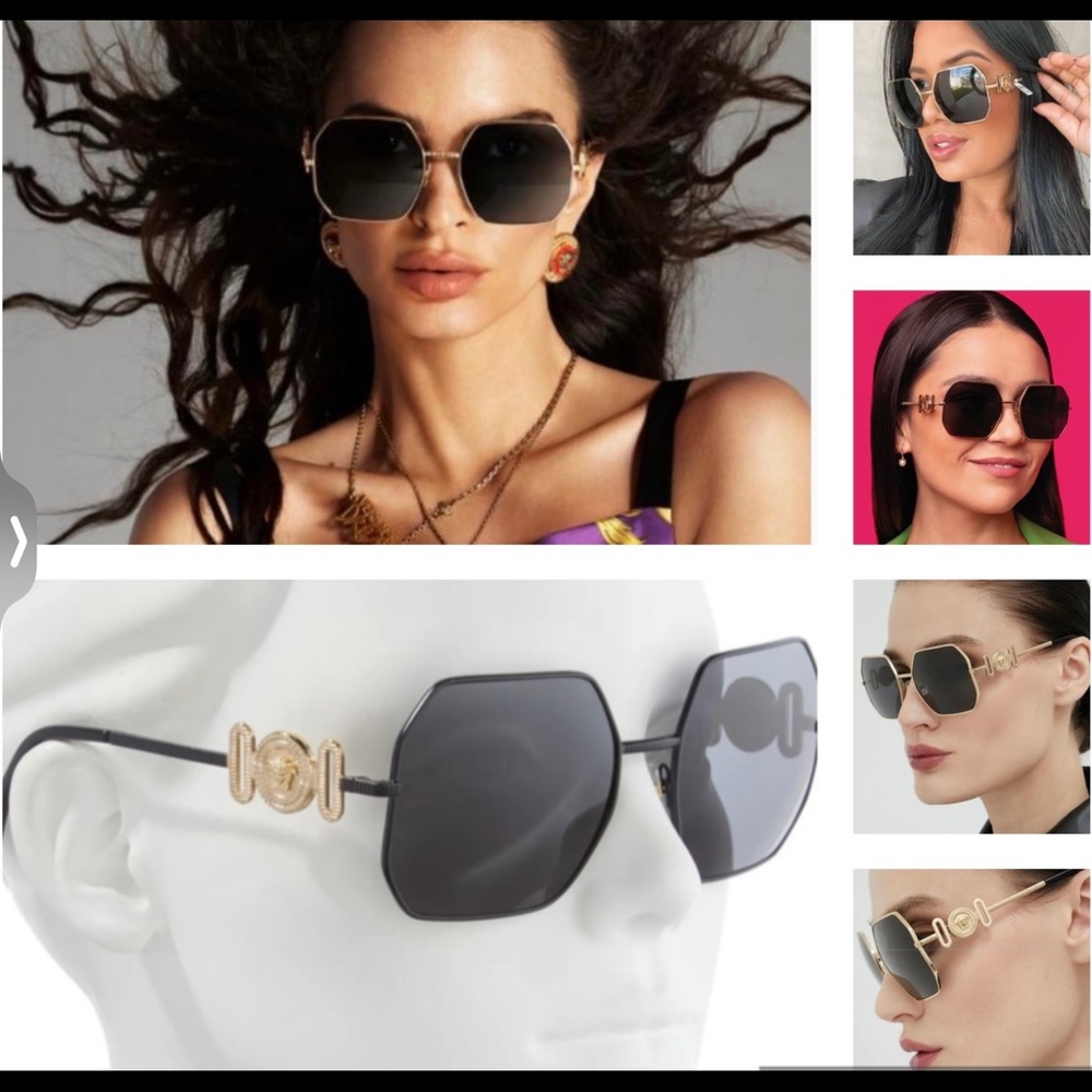 VERSACE MATTE BLACK CLASSIC SQUARE SUNGLASSES WITH LOGO MEDUSA PLAQUE AT TEMPLES